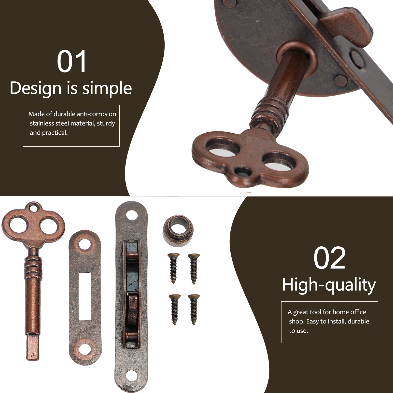 2Set Vintage Copper Iron Lock  - Furniture Hardware Vintage avis et prix