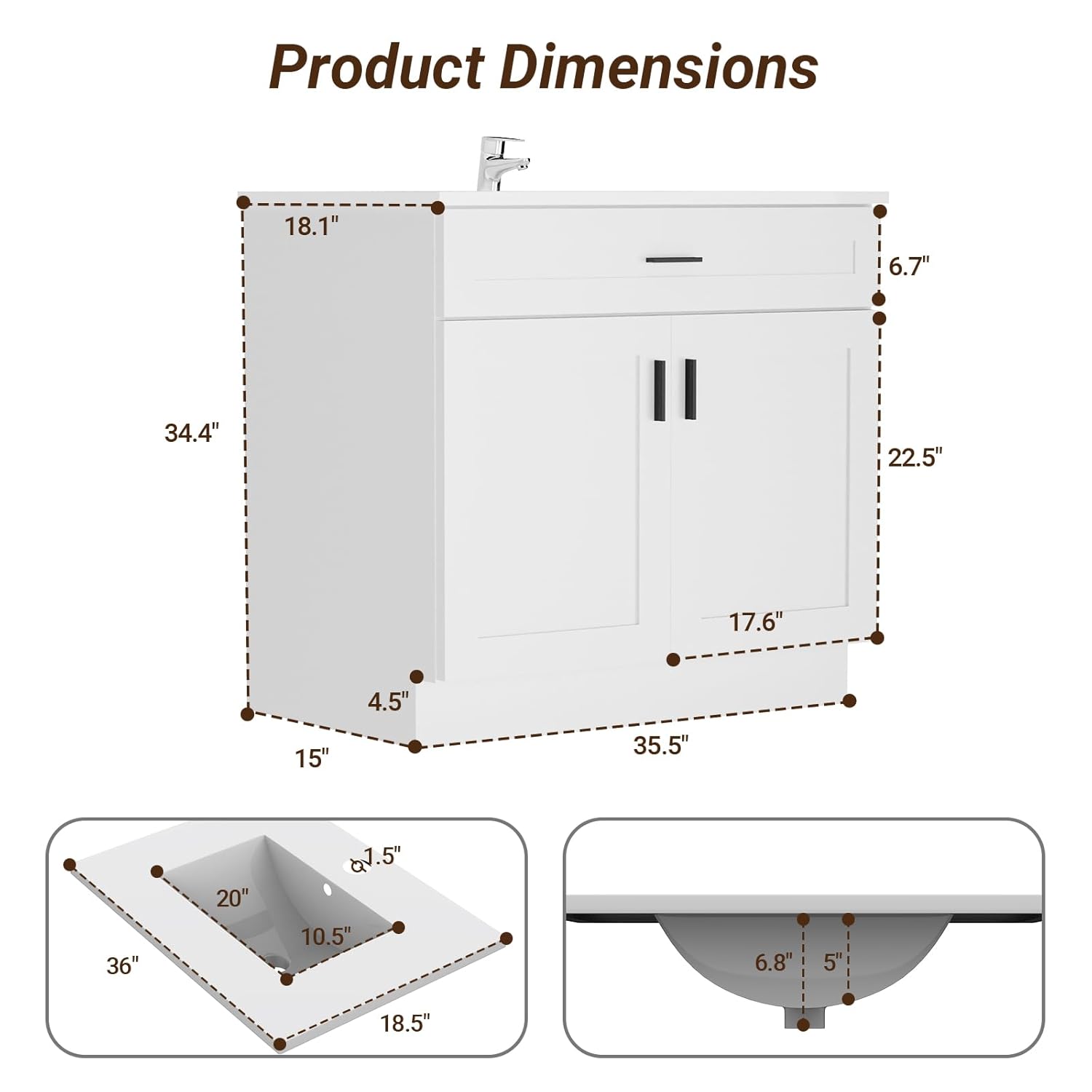 36 Inch Bathroom Vanity with S - Soft Close Hinge avis et prix